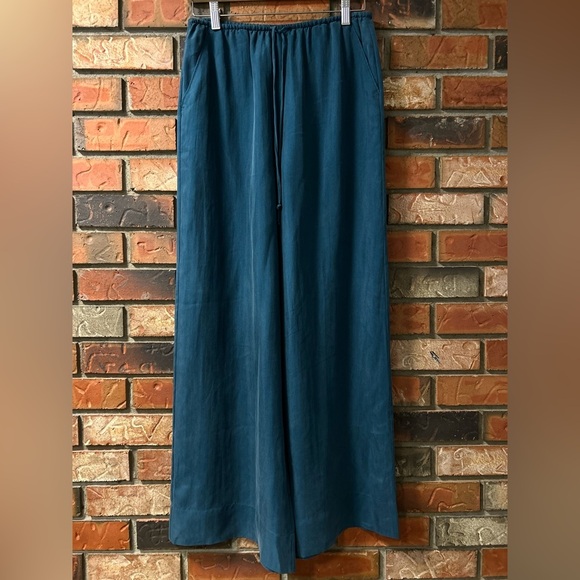 Unsubscribed 100% Silk Wide‑Leg Pants High Rise, Drawstring, Pockets, Sz S NWOT - Picture 2 of 5